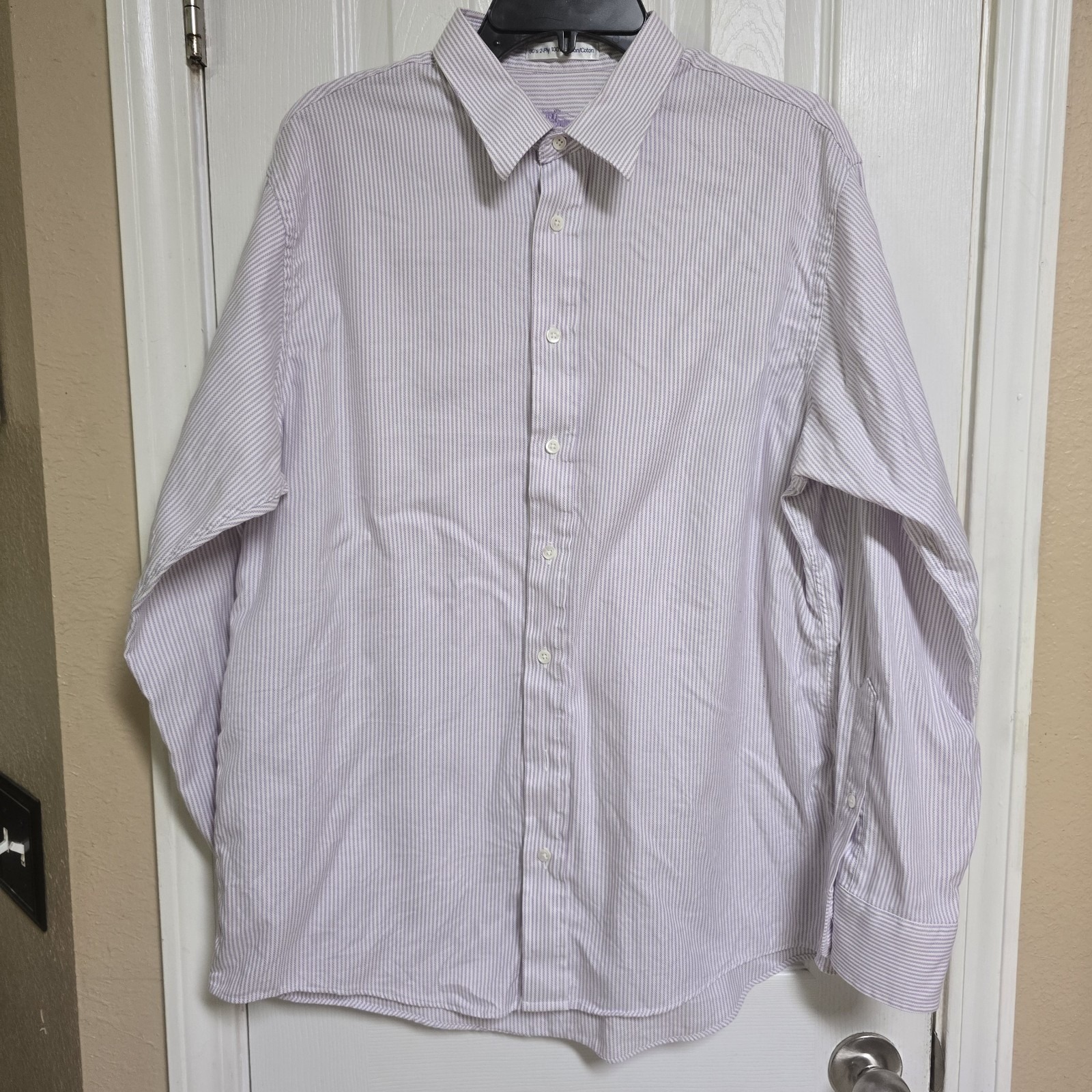 Vintage Burberrys London Lavender Stripe Dress Shirt Usa Made 17/35 Missing Btn